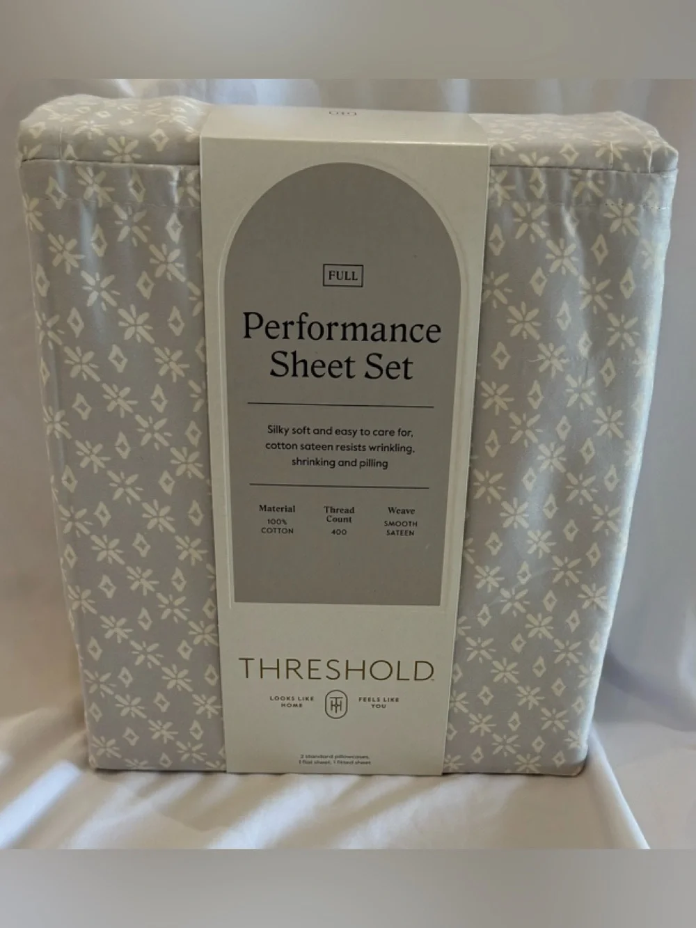 THRESHOLD FULL PERFORMANCE SHEET SET / COTTON  SNOWFLAKES - ICICLES GREY NEW NWT